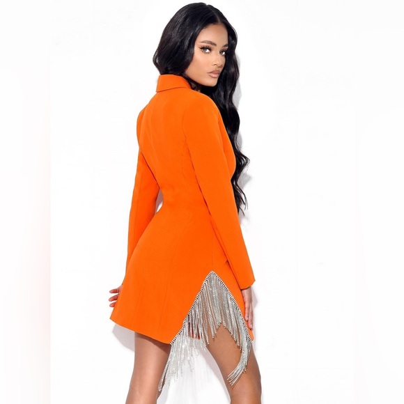 NWT Miss Circle Freya Orange Crystal Fringe Blazer Dress - Picture 5 of 11